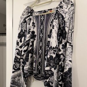 NWT Farm Rio Leopard Floral Long-Sleeve Blouse in M